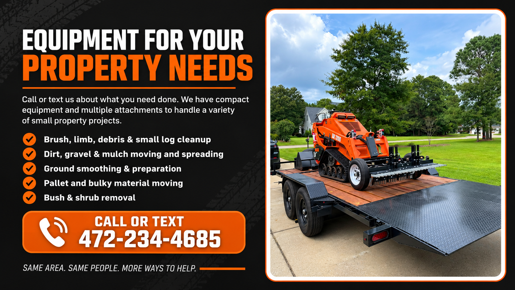 Burke mini skid steer and attachments ready for property projects